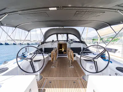Cockpit of Skipper's Girl, a Elan Impression 45 sailboat at Grad Kaštela, Croatia