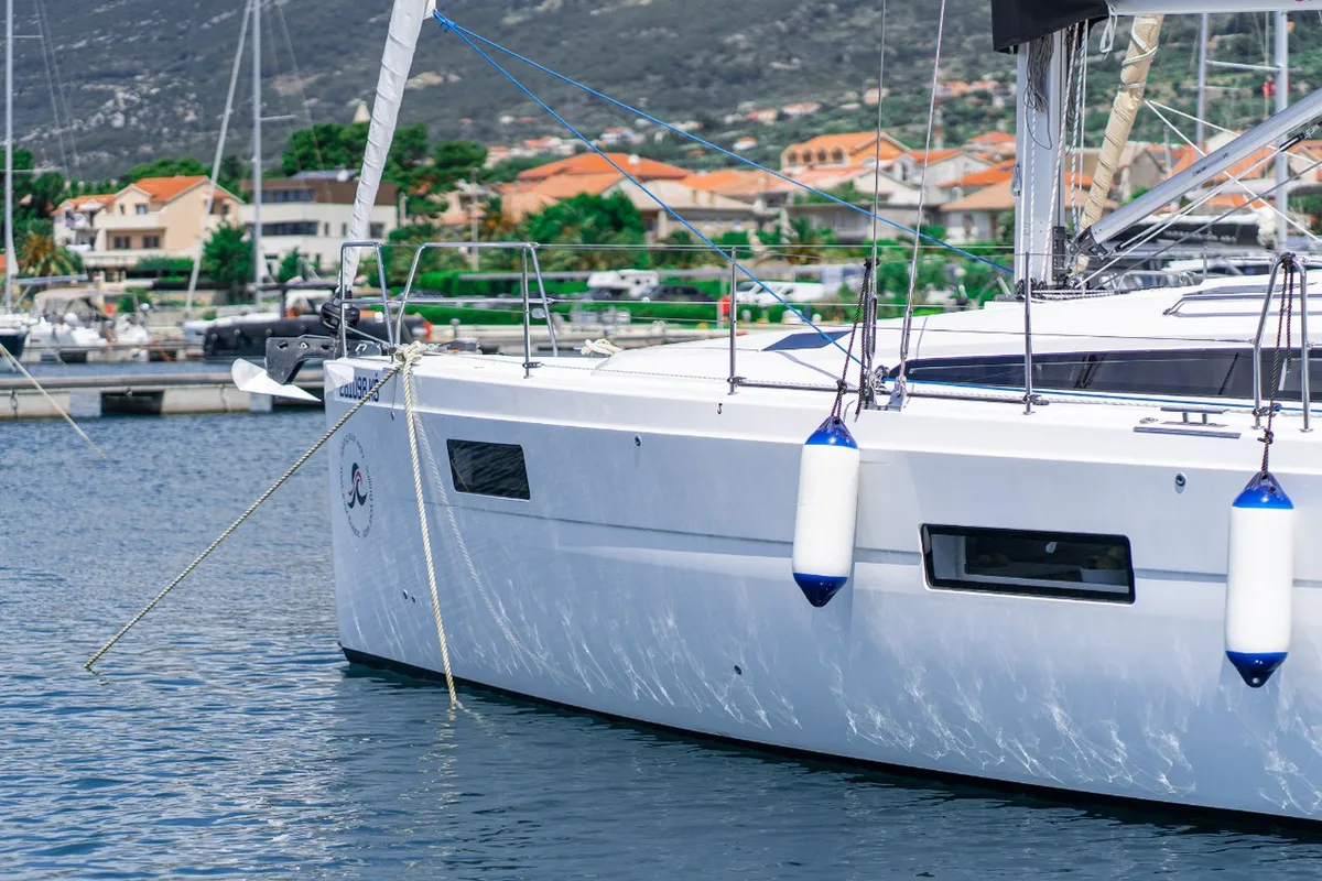 Exterior view of Skipper's Girl, a Elan Impression 45 sailboat at Grad Kaštela, Croatia