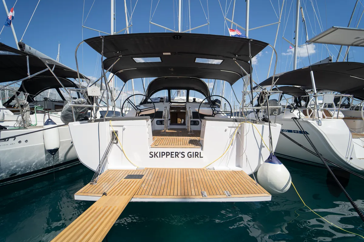 Skipper's Girl, a Elan Impression 45 sailboat at Grad Kaštela, Croatia