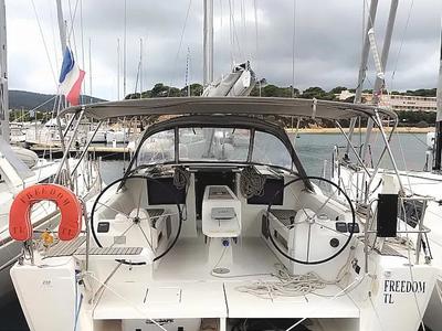 Cockpit of Freedom, a Dufour 410 Grand Large sailboat at Athens, Greece