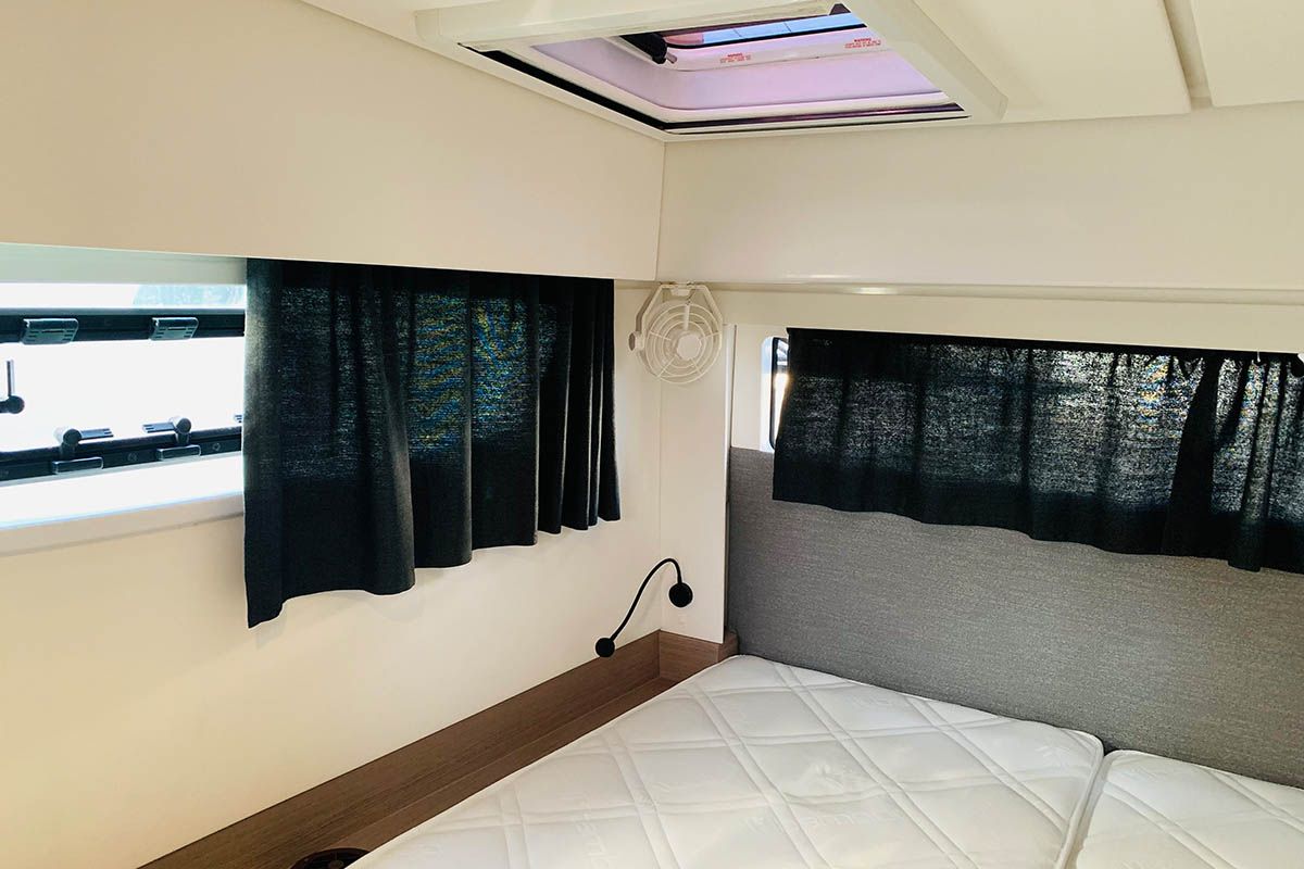 Cabin on Ocean’s Twelve , a Fountaine Pajot Elba 45 catamaran at Athens, Greece