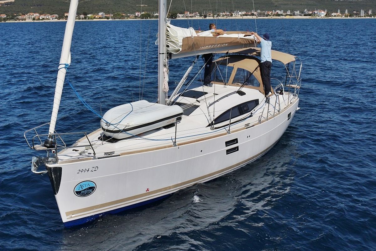 Exterior view of Lyra, a Elan Impression 40 sailboat at Općina Sukošan, Croatia