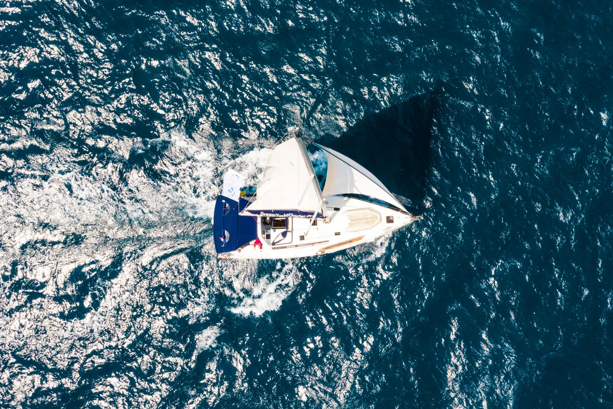 Exterior view of Nabucco, a Beneteau Oceanis 48 sailboat at Grad Kaštela, Croatia