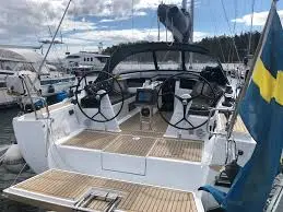 Cockpit of No name, a Hanse Yachts Hanse 388 sailboat at Gothenburg, Sweden
