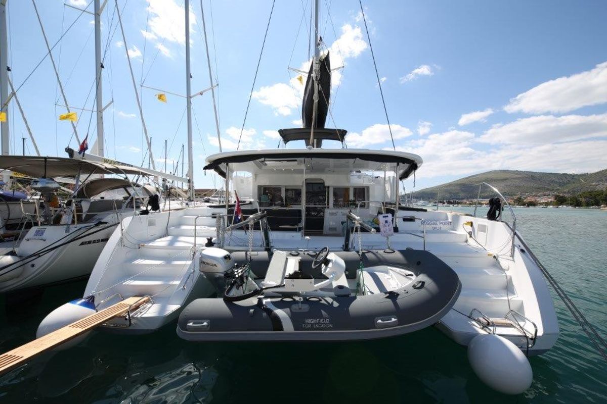 Exterior view of Reggae Point, a Lagoon 450 catamaran at Dubrovnik, Croatia