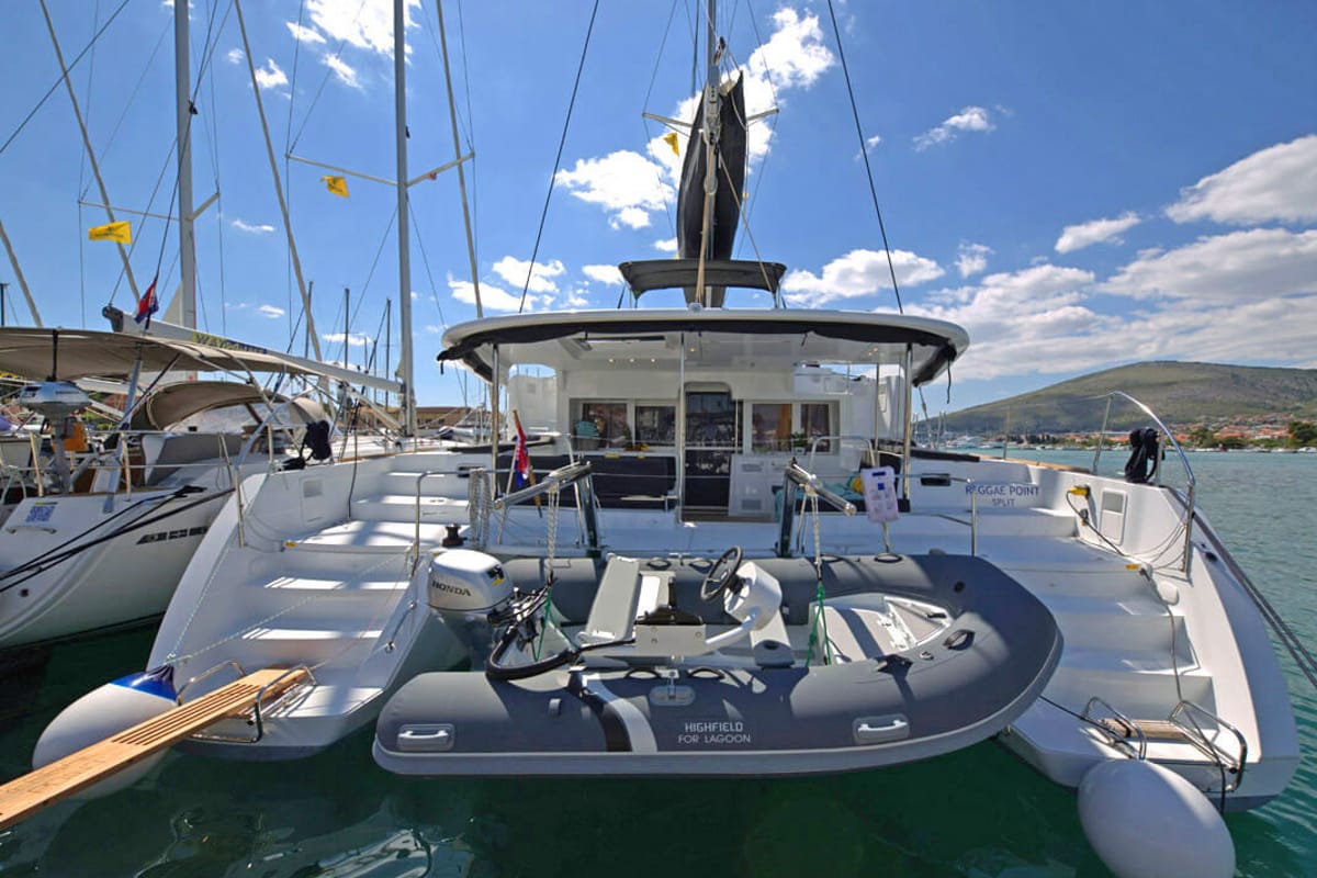 Exterior view of Reggae Point, a Lagoon 450 catamaran at Dubrovnik, Croatia