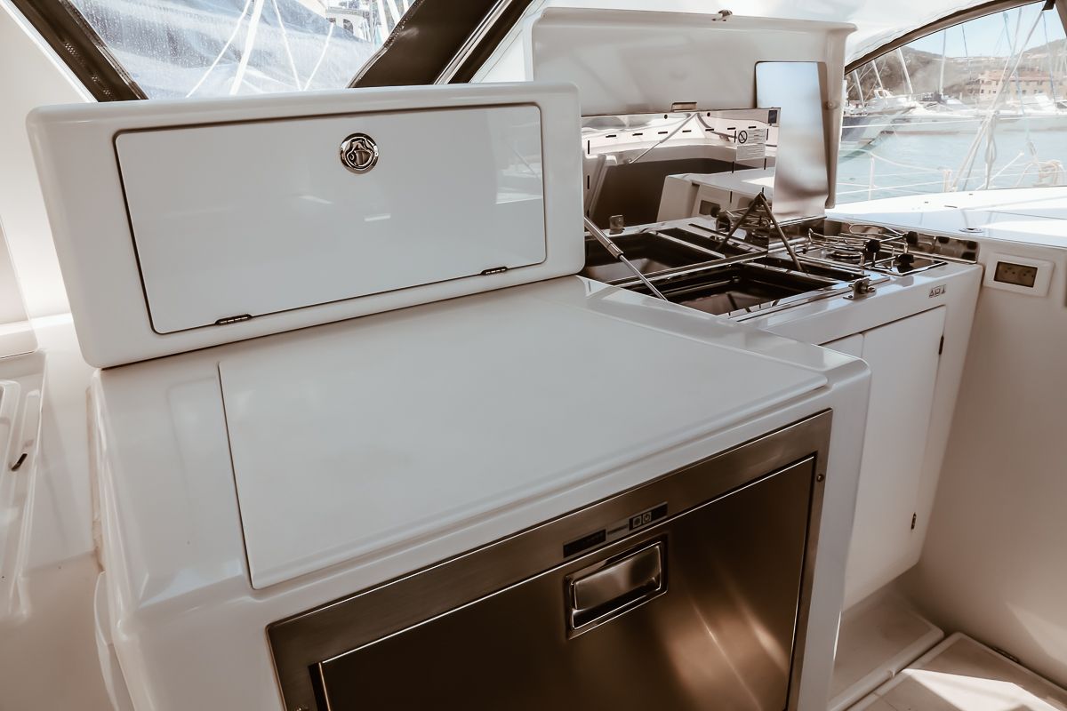 Galley of Polaris, a Jeanneau Sun Loft 47 sailboat at Olbia, Italy