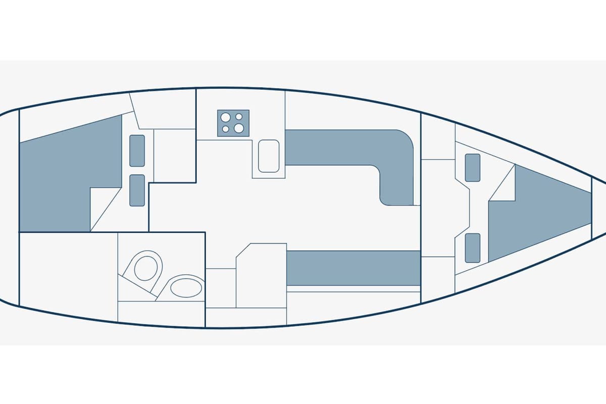 Floor plan of Evi, a Bavaria 34 Cruiser sailboat at Municipal Unit of Sikyona, Greece