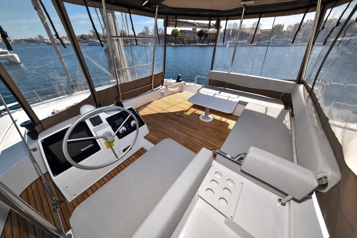 Cockpit of Jako 2, a Bali 4.6 catamaran at Zadar, Croatia