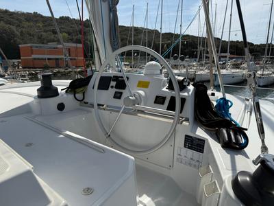 Cockpit of La Luna 77, a Bali 4.2 catamaran at Grad Pula, Croatia