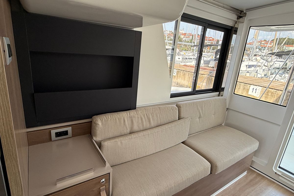 Salon of La Luna 77, a Bali 4.2 catamaran at Grad Pula, Croatia