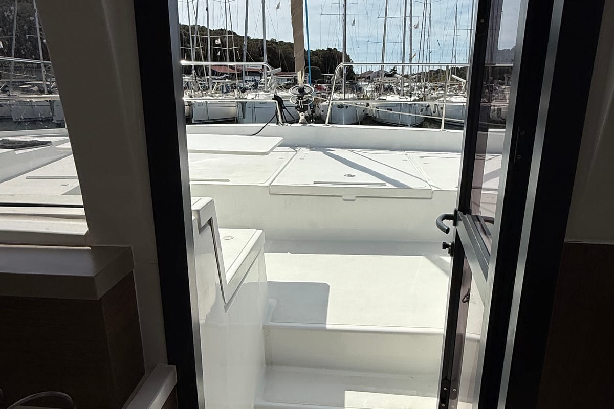 Deck of La Luna 77, a Bali 4.2 catamaran at Grad Pula, Croatia