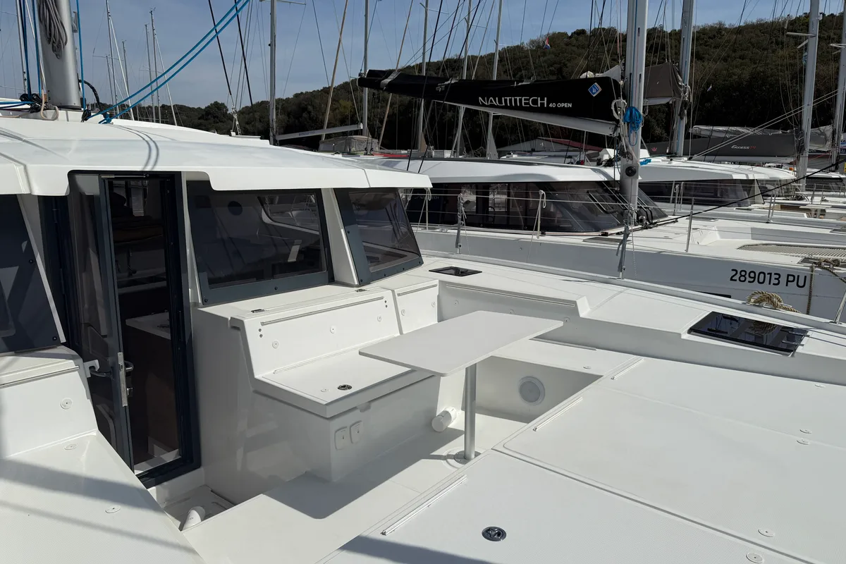 Deck of La Luna 77, a Bali 4.2 catamaran at Grad Pula, Croatia