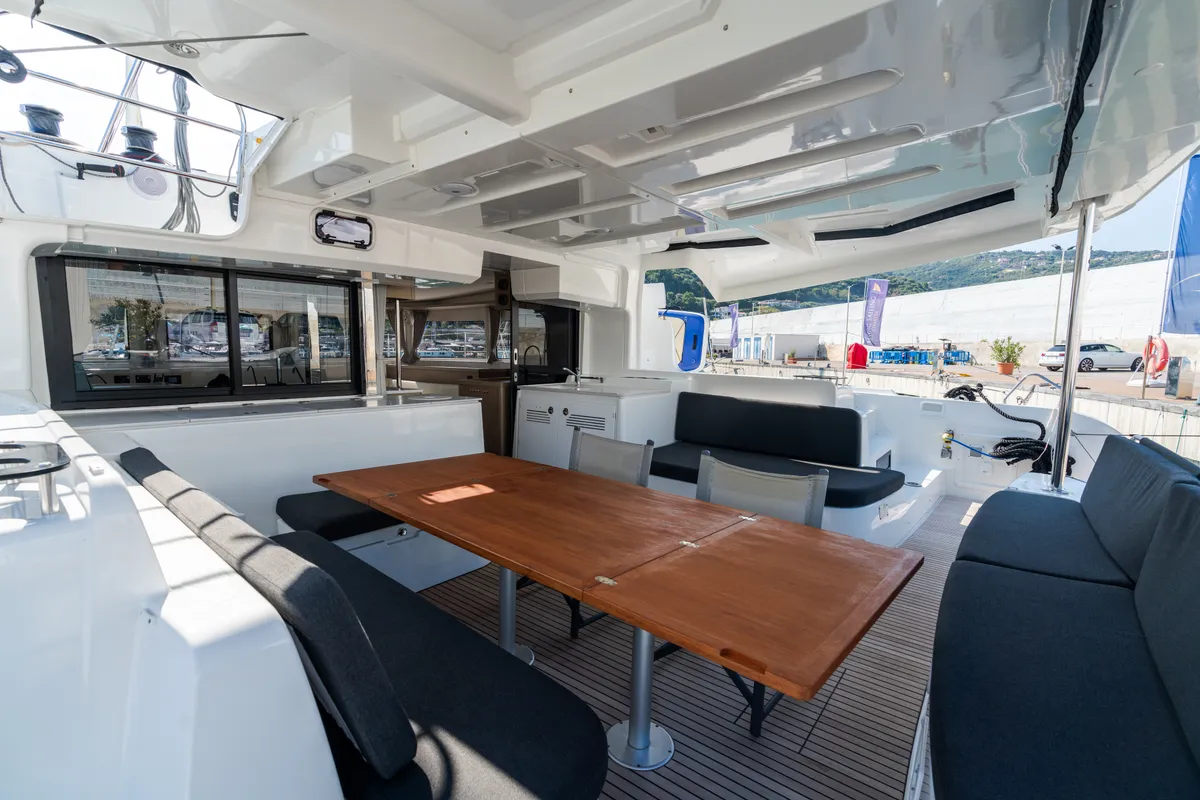 Deck of Big Cucuncio - Premium Line, a Lagoon 46 catamaran at Capo d'Orlando, Italy