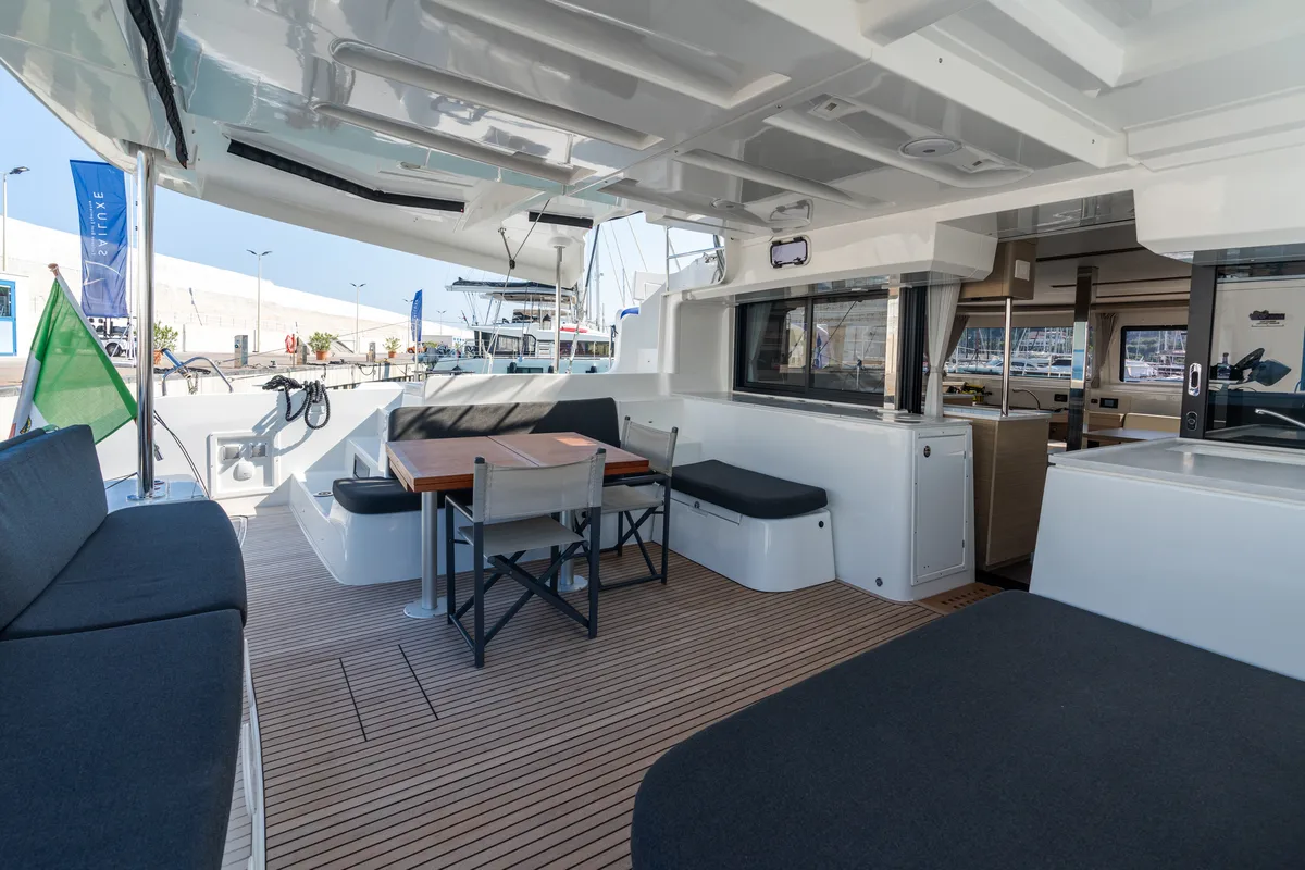 Deck of Big Cucuncio - Premium Line, a Lagoon 46 catamaran at Capo d'Orlando, Italy