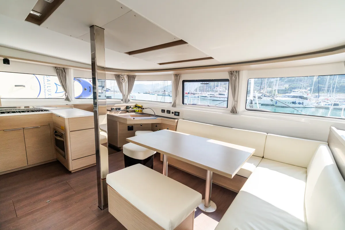 Salon of Big Cucuncio - Premium Line, a Lagoon 46 catamaran at Capo d'Orlando, Italy
