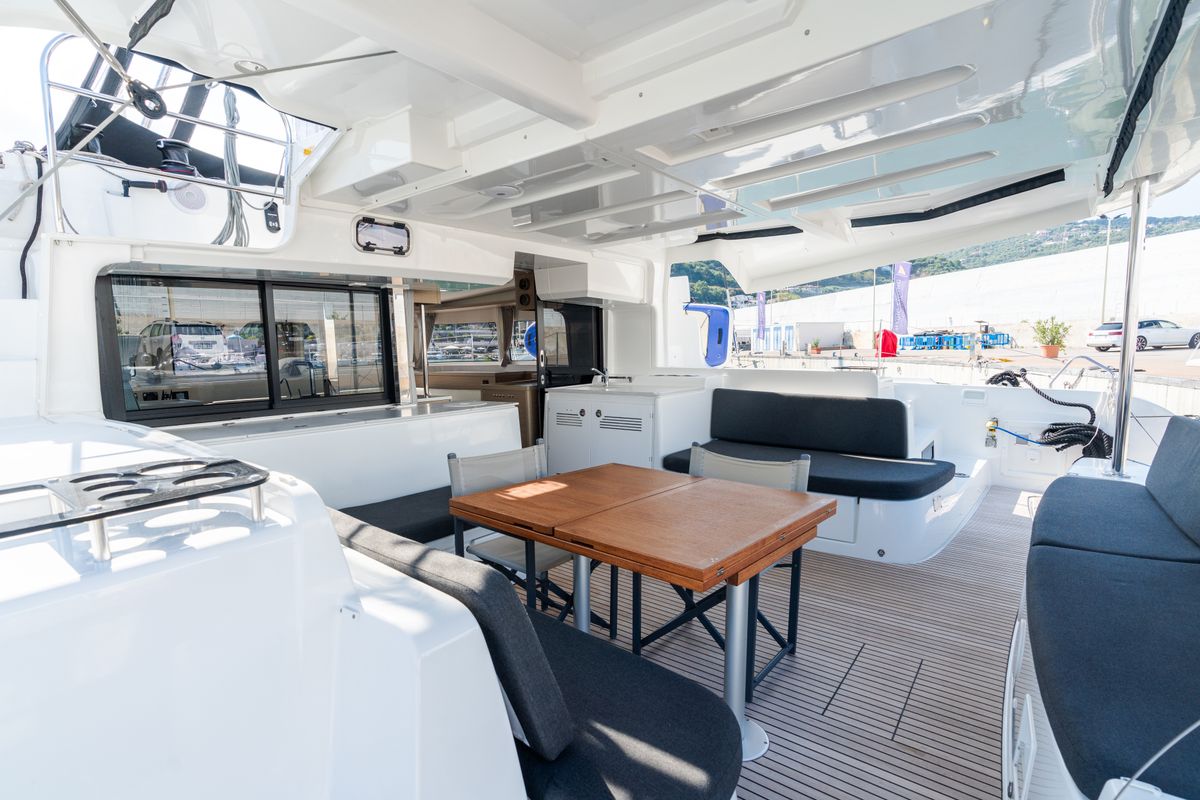 Deck of Big Cucuncio - Premium Line, a Lagoon 46 catamaran at Capo d'Orlando, Italy