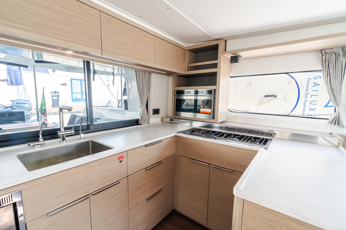 Galley of Big Cucuncio - Premium Line, a Lagoon 46 catamaran at Capo d'Orlando, Italy