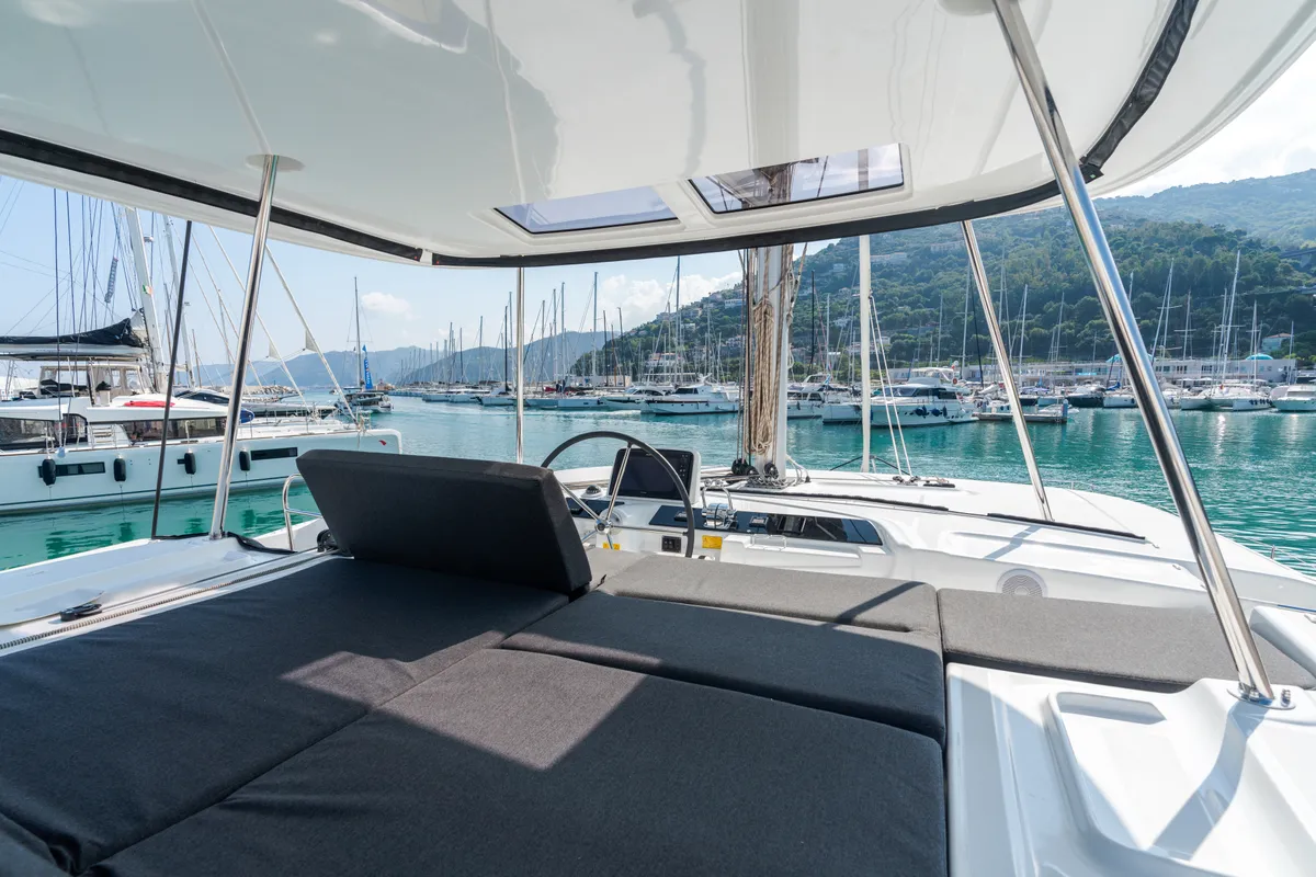 Deck of Big Cucuncio - Premium Line, a Lagoon 46 catamaran at Capo d'Orlando, Italy