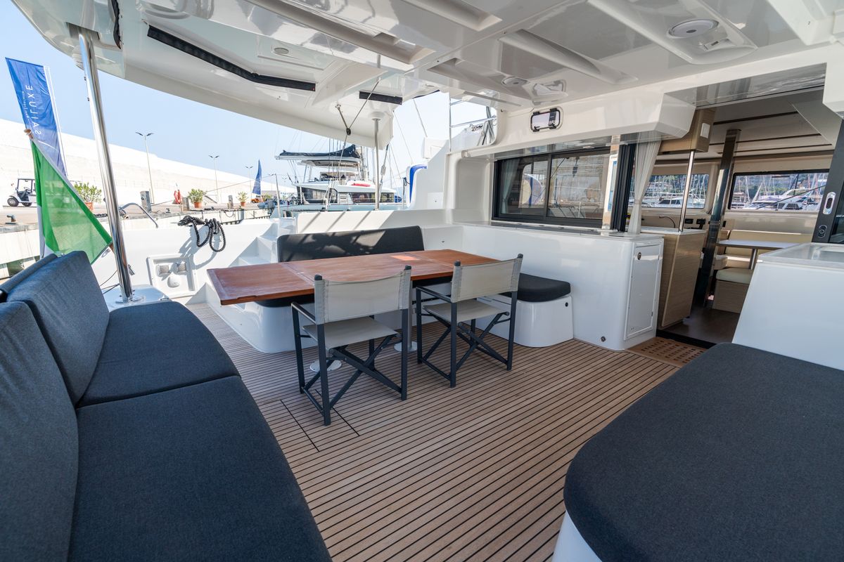 Deck of Big Cucuncio - Premium Line, a Lagoon 46 catamaran at Capo d'Orlando, Italy