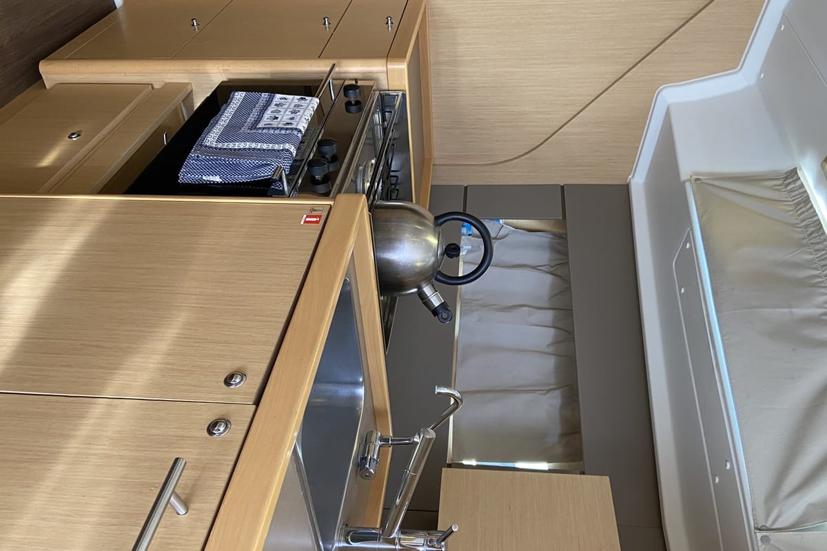 Galley of Solar, a Beneteau Oceanis 38 sailboat at Fethiye, Turkey