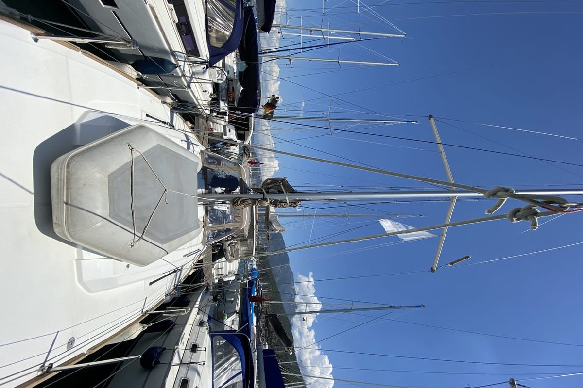 Exterior view of Solar, a Beneteau Oceanis 38 sailboat at Fethiye, Turkey