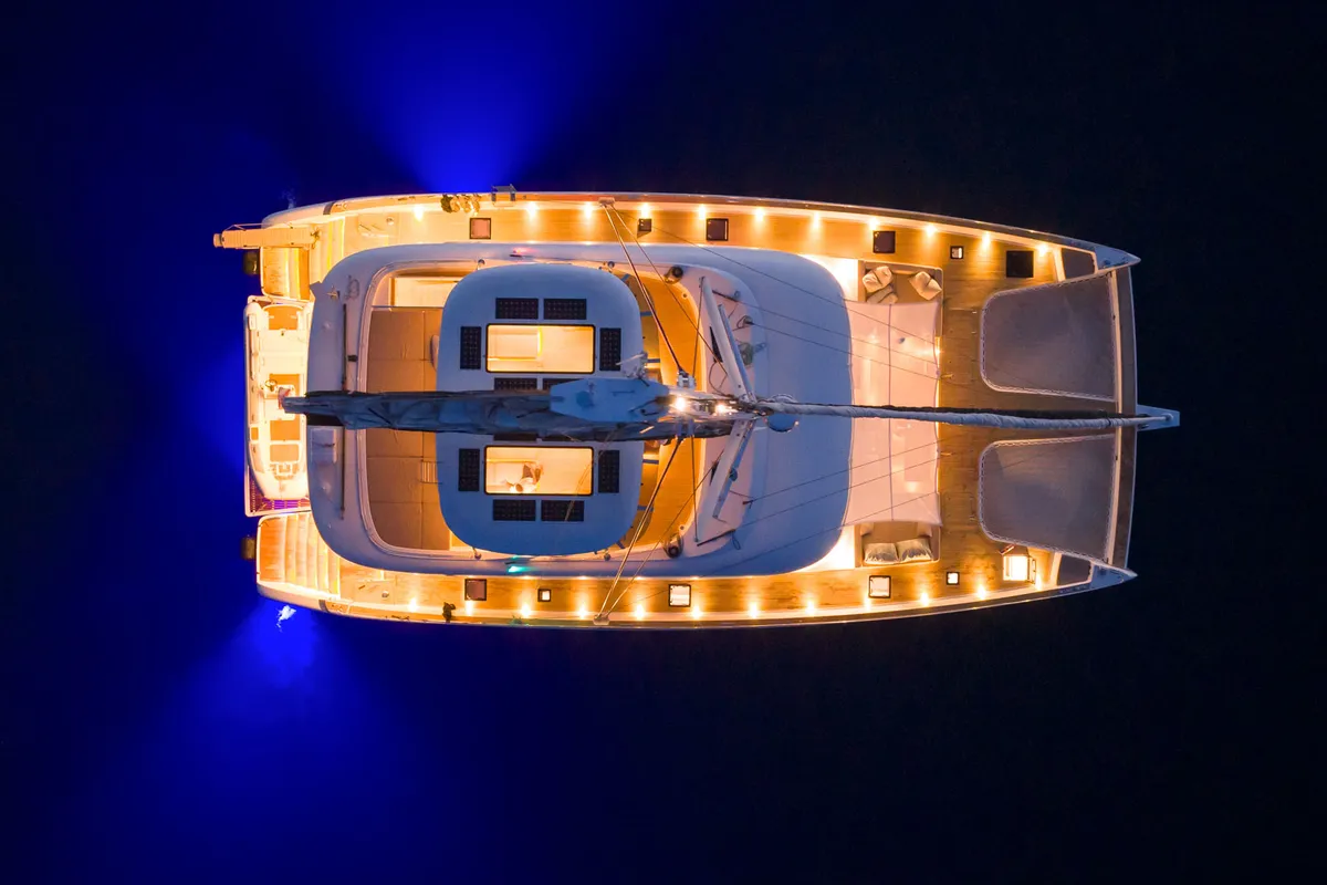 Exterior view of Honeybird, a Sunreef Yachts Sunreef 80 catamaran at Grad Šibenik, Croatia
