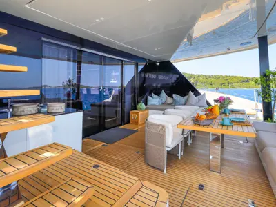 Deck of Honeybird, a Sunreef Yachts Sunreef 80 catamaran at Grad Šibenik, Croatia