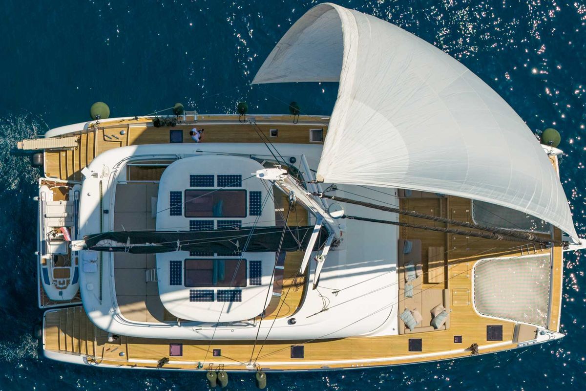 Exterior view of Honeybird, a Sunreef Yachts Sunreef 80 catamaran at Grad Šibenik, Croatia