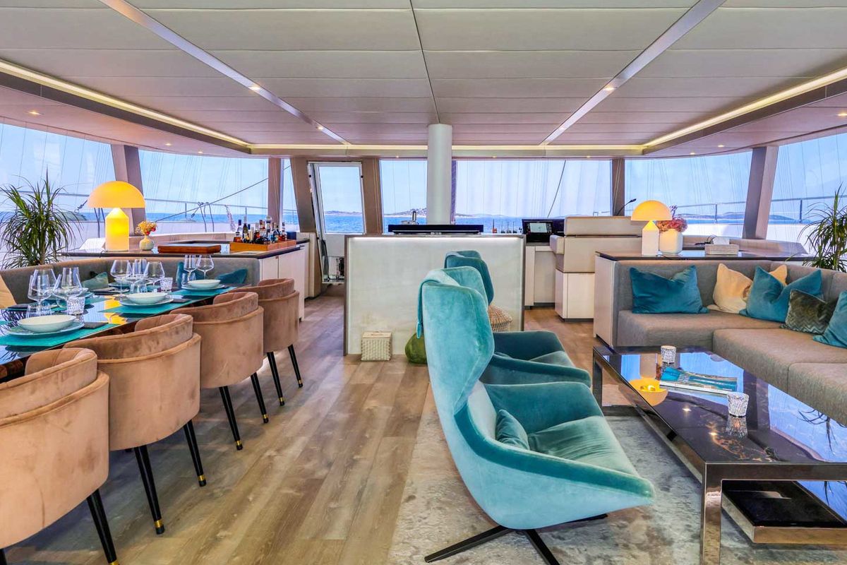 Salon of Honeybird, a Sunreef Yachts Sunreef 80 catamaran at Grad Šibenik, Croatia
