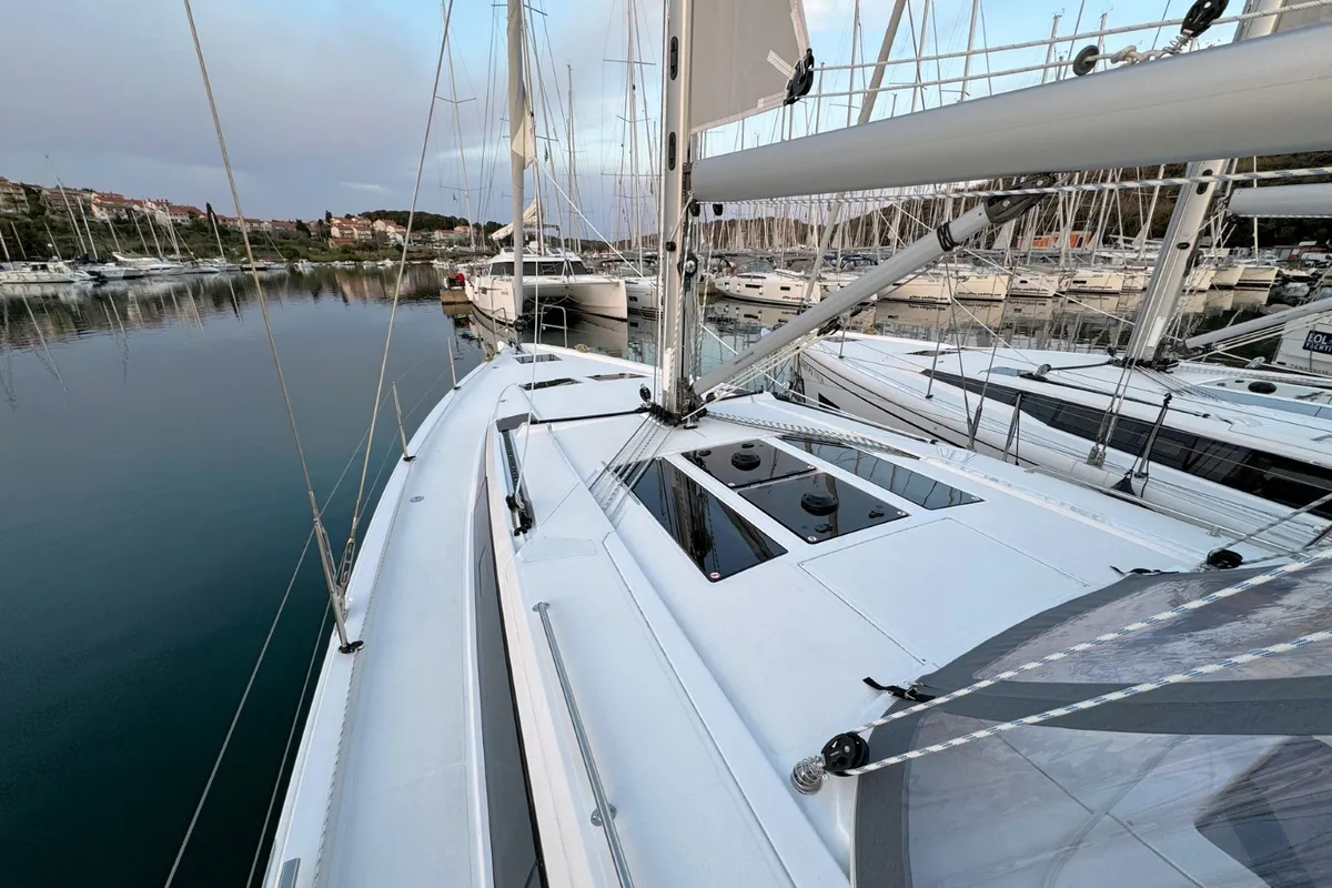 Deck of Sabina, a Bavaria C46 sailboat at Grad Pula, Croatia