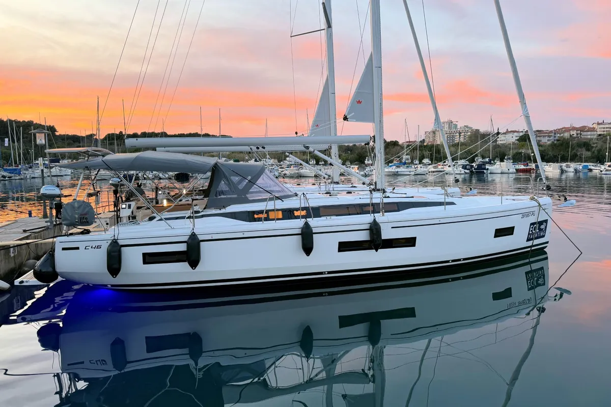 Exterior view of Sabina, a Bavaria C46 sailboat at Grad Pula, Croatia