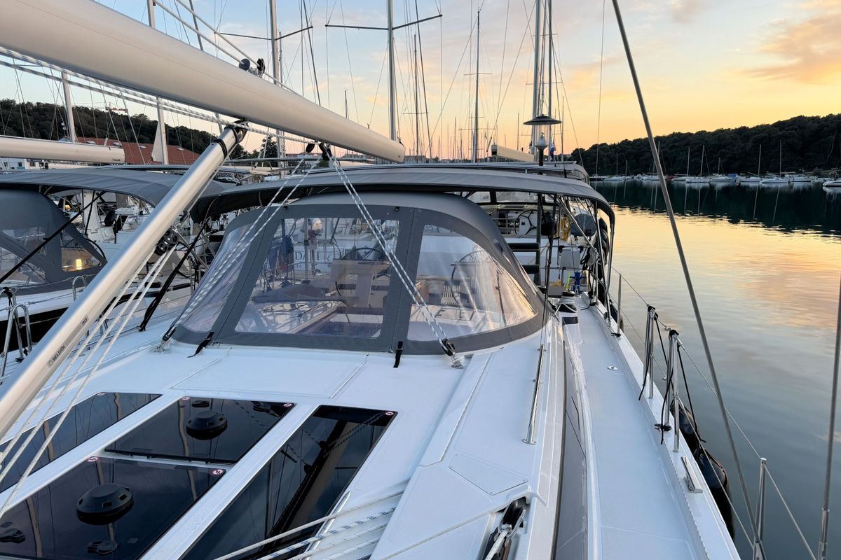 Deck of Sabina, a Bavaria C46 sailboat at Grad Pula, Croatia