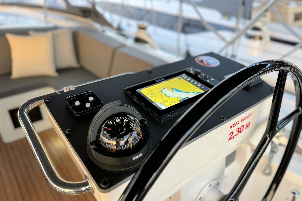 Cockpit of Sabina, a Bavaria C46 sailboat at Grad Pula, Croatia