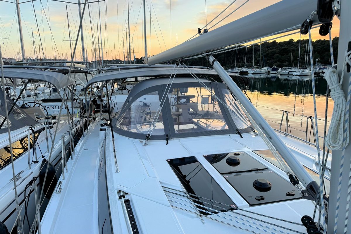Deck of Sabina, a Bavaria C46 sailboat at Grad Pula, Croatia