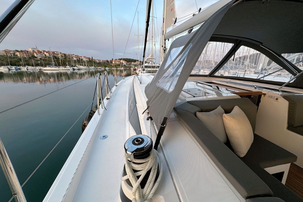 Deck of Sabina, a Bavaria C46 sailboat at Grad Pula, Croatia