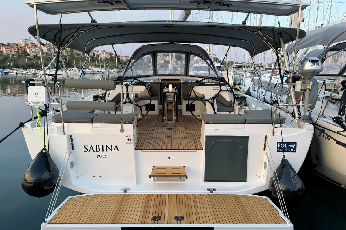 Exterior view of Sabina, a Bavaria C46 sailboat at Grad Pula, Croatia