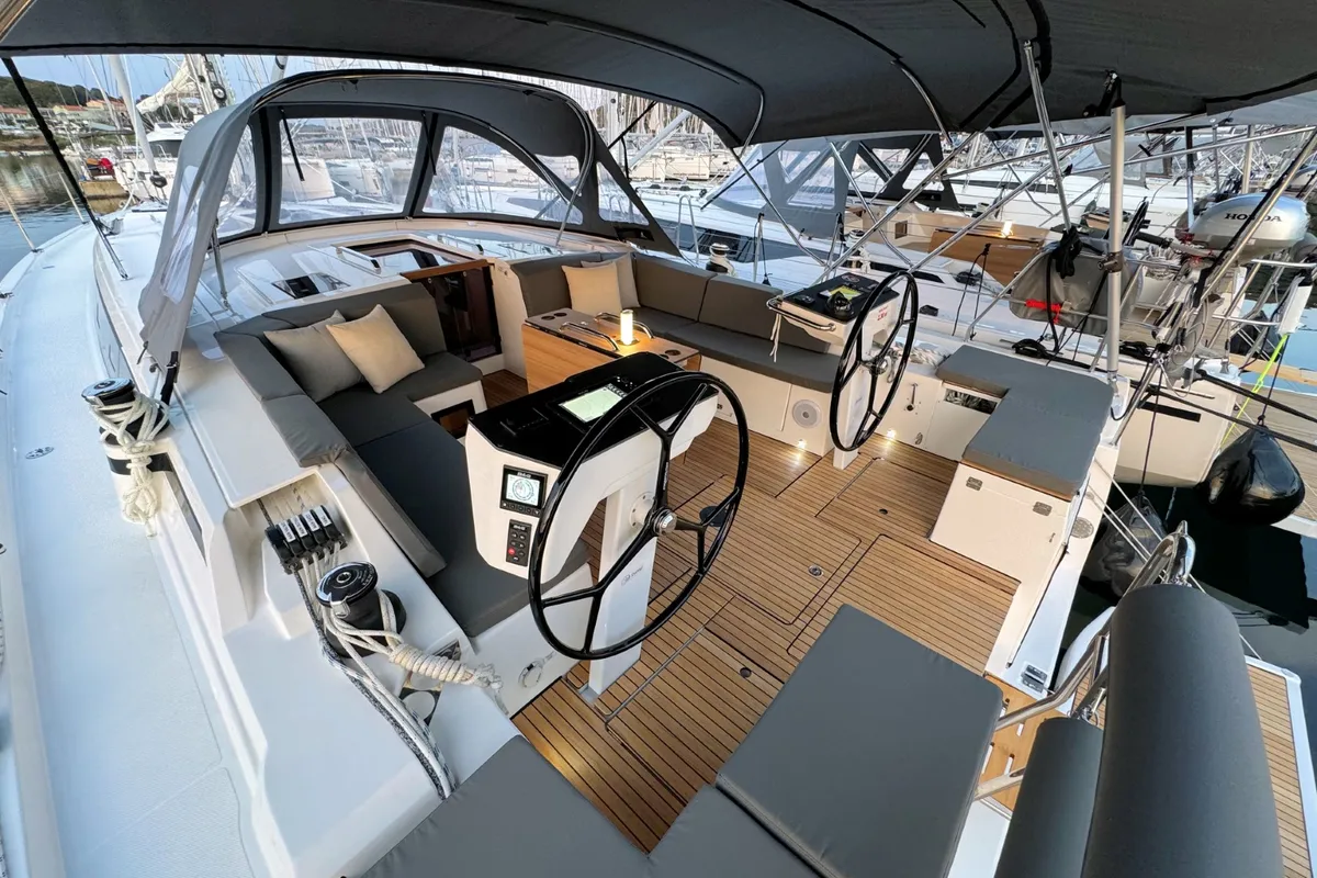 Cockpit of Sabina, a Bavaria C46 sailboat at Grad Pula, Croatia