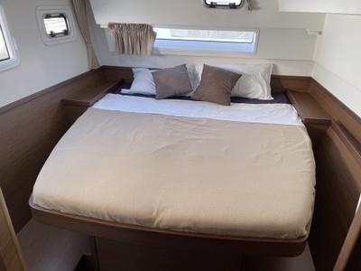 Cabin on Leucotea, a Lagoon 42 catamaran at Salerno, Italy