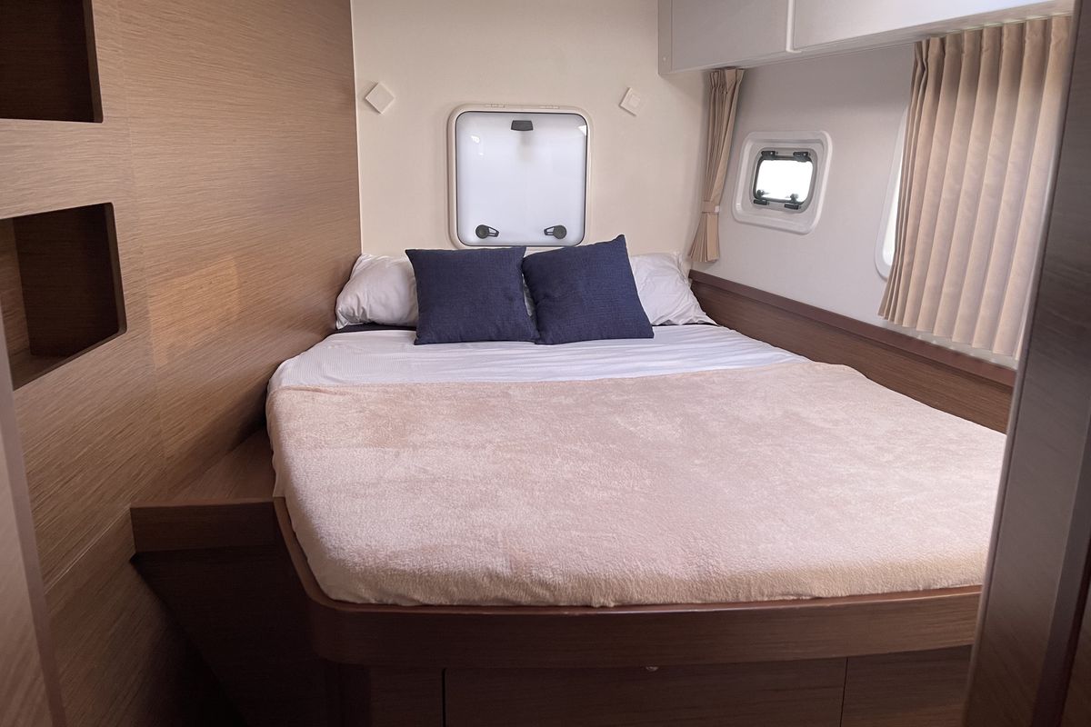 Cabin on Leucotea, a Lagoon 42 catamaran at Salerno, Italy