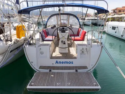 Cockpit of Anemos, a Bavaria Cruiser 32 sailboat at Municipal Unit of Lefkada, Greece