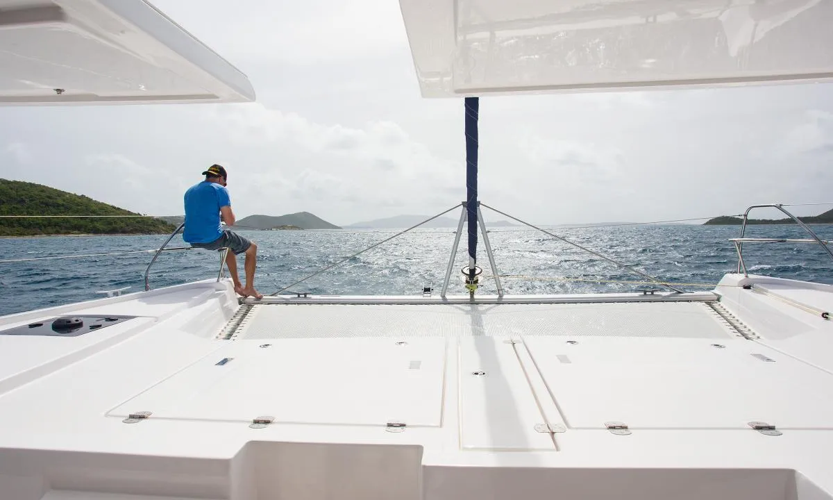 Deck of Moorings 5000 Exclusive, a Leopard 50 catamaran at Road Town, British Virgin Islands