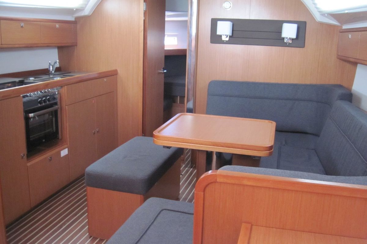 Salon of Marina, a Bavaria Cruiser 41 sailboat at Capo d'Orlando, Italy