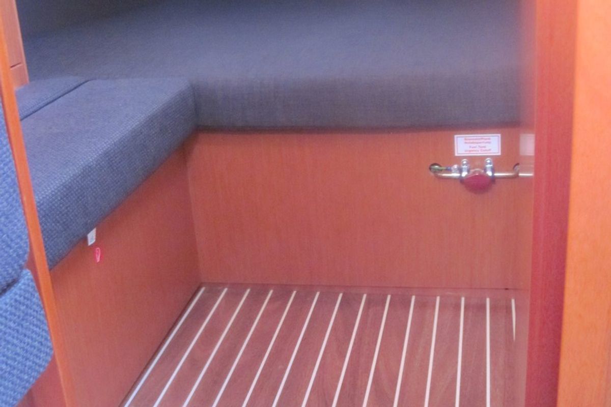 Cabin on Marina, a Bavaria Cruiser 41 sailboat at Capo d'Orlando, Italy