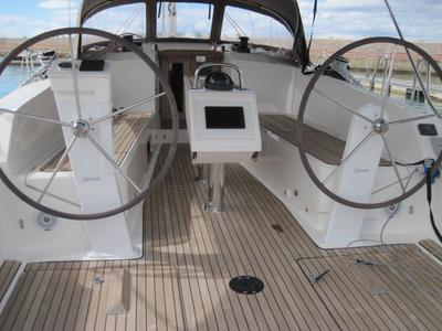 Cockpit of Marina, a Bavaria Cruiser 41 sailboat at Capo d'Orlando, Italy