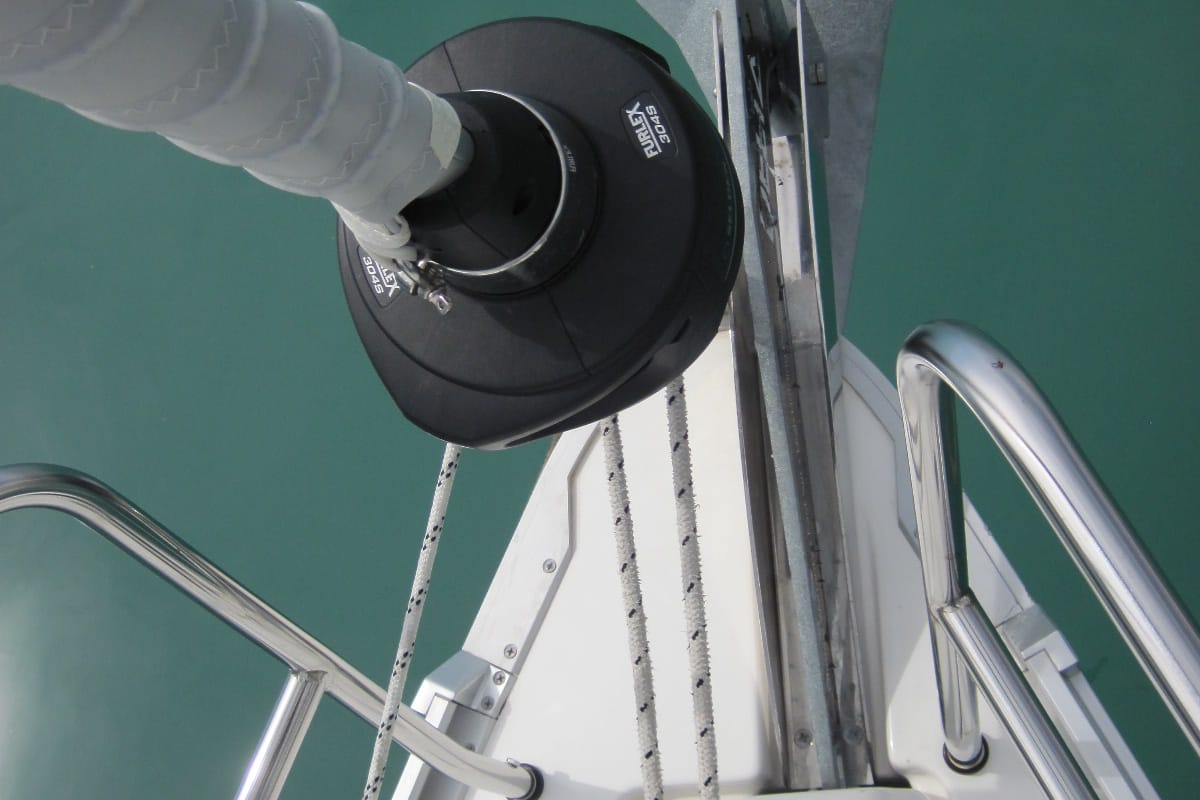 Deck of Marina, a Bavaria Cruiser 41 sailboat at Capo d'Orlando, Italy