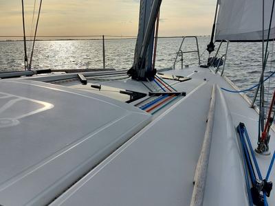 Deck of Phantom, a Dufour 34 sailboat at Yerseke, Netherlands