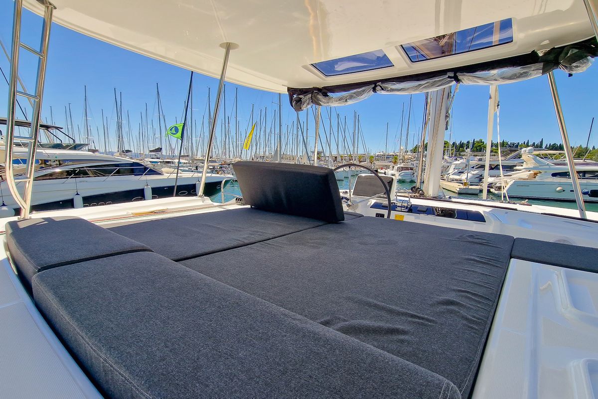 Deck of FELICITÀ, a Lagoon 46 catamaran at Split, Croatia