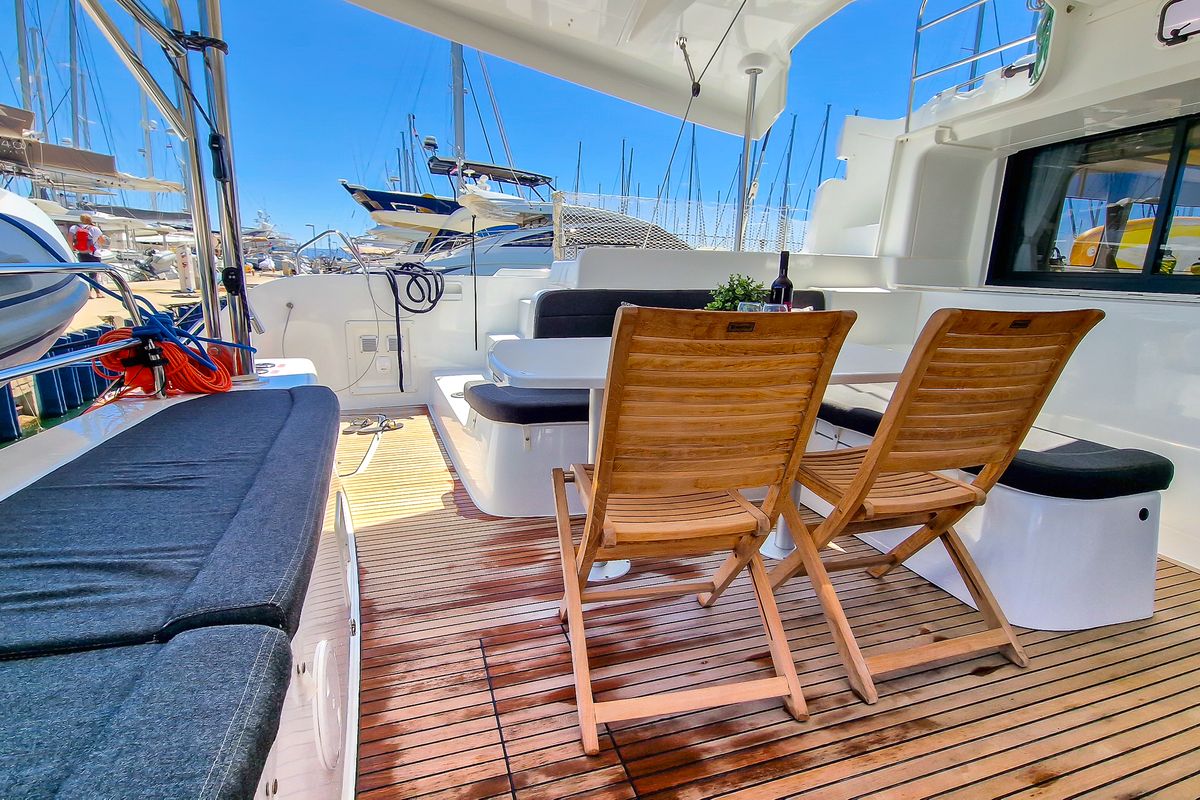 Deck of FELICITÀ, a Lagoon 46 catamaran at Split, Croatia