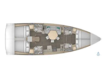 Floor plan of Sunsail 44.4 Premium Plus, a Dufour 44 sailboat at Gouvia, Greece